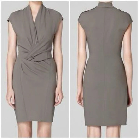 Helmut Lang Draped Twisted Front Cap Sleeve Dress in Black Sheath Dress Size 8 - Picture 12 of 12